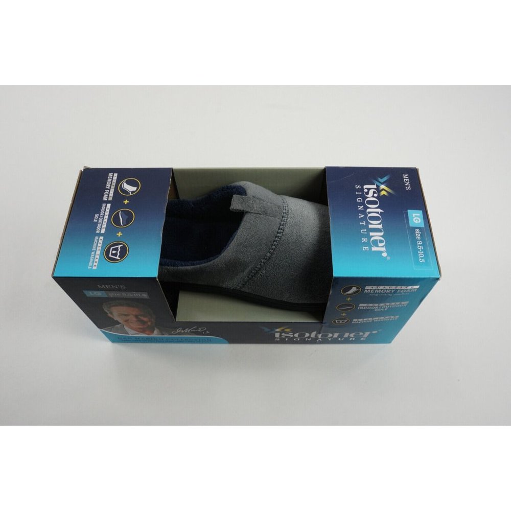 New Isotoner Jared Hoodback Men's Large Ash Grey Microterry Memory Foam Slippers